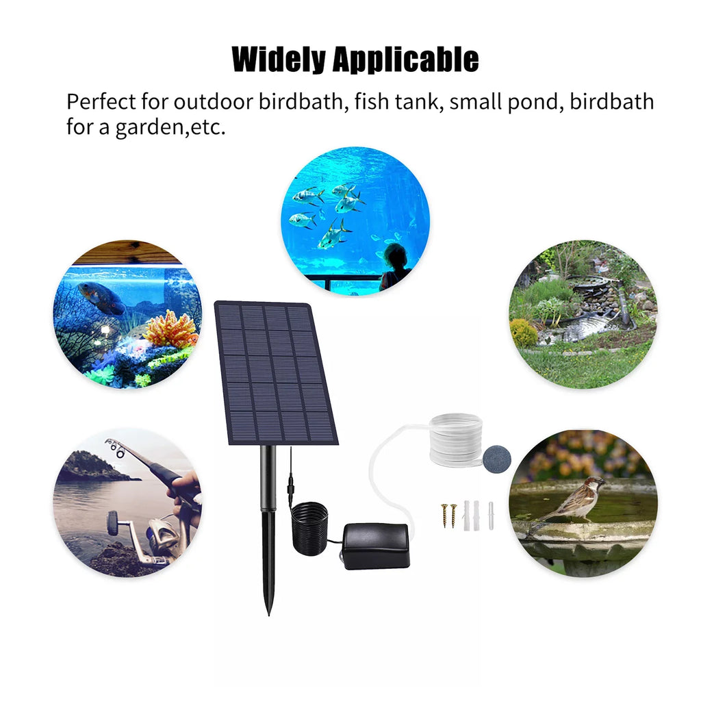 Lixada Solar Pump Fish Tank Aerator 2W Plug-in with Bubble Stones Pipe for Aquarium Pond Pool Garden