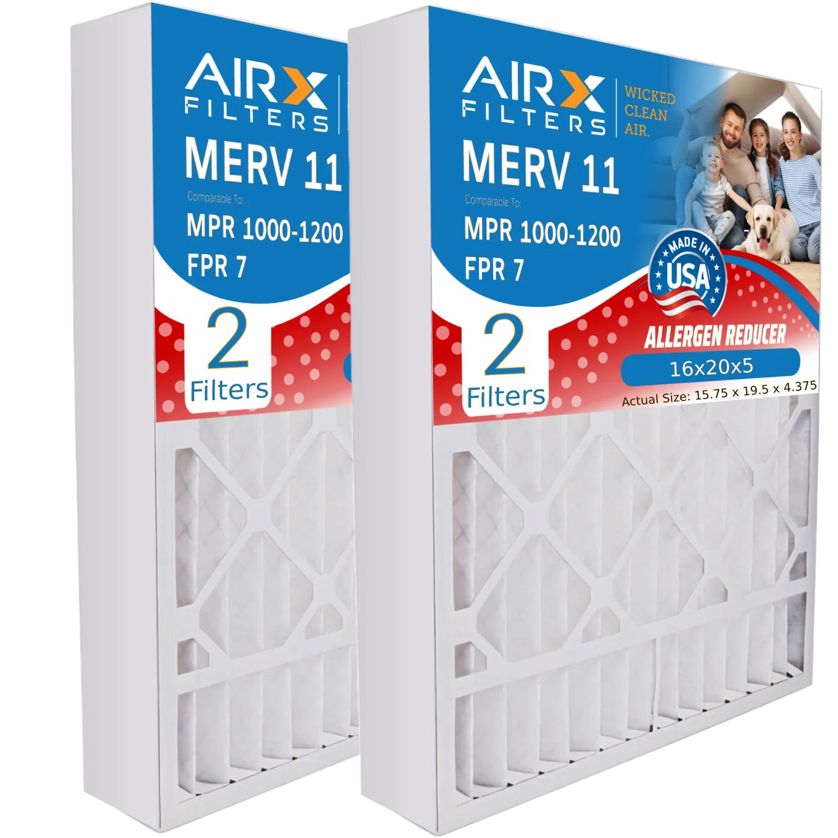 16x20x5 Air Filter MERV 11 Comparable to MPR 1000, MPR 1200 & FPR 7 Matching with Lennox X0582 Air Filter 2 Pack by AIRX FILTERS WICKED CLEAN AIR.
