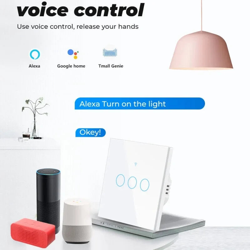TUYA WiFi+433MHZ Smart Touch Switch Home Light Wall Glass Panel Button 3/4Gang