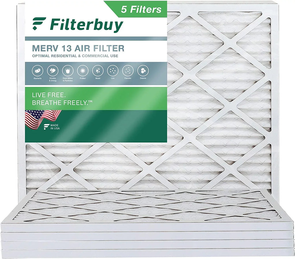 Filterbuy 16x20x1 MERV 13 Pleated HVAC AC Furnace Air Filters (5-Pack)