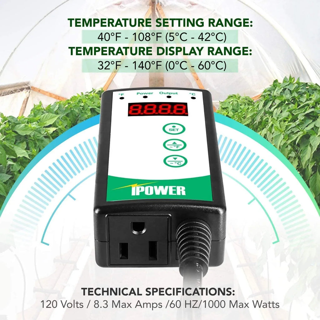 iPower 40-108 Degrees Fahrenheit Digital Heat Mat Thermostat Controller and Seeding Warm Hydroponic Pad, Plant Starting Kit Combo