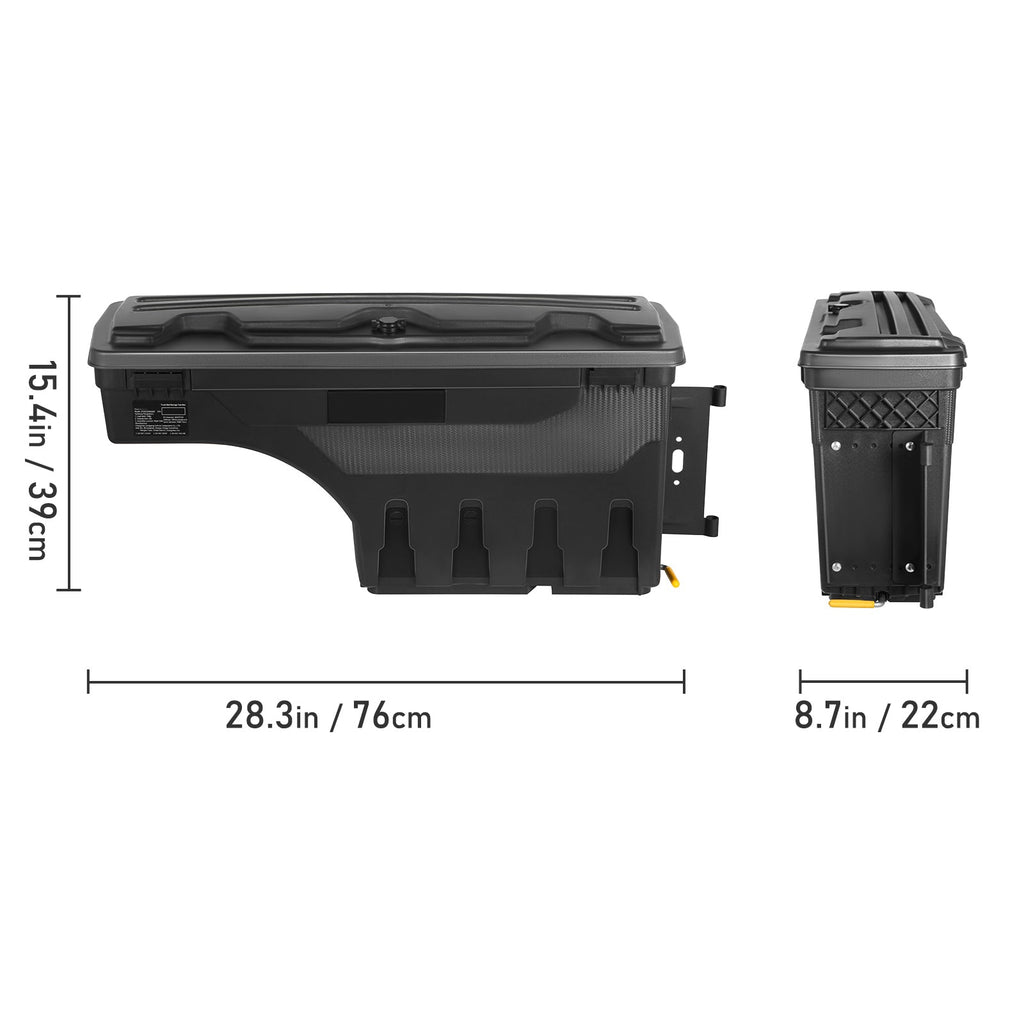 SKYSHALO Truck Bed Storage Box, Lockable Lid, 6.6 Gal/20 L Waterproof ABS Wheel Well Tool Box, Fitting with Chevrolet Silverado 1500 GMC Sierra 1500 2019-2021, Black, Passenger Side