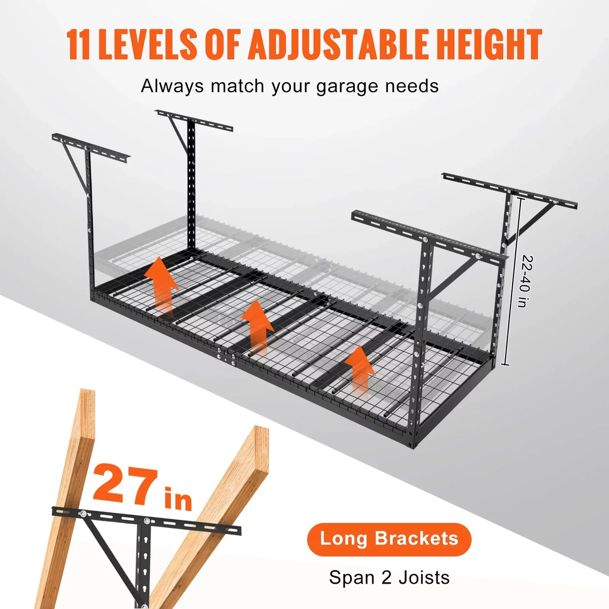 SKYSHALO Overhead Adjustable Garage Storage Stand 36x96in Ceiling Stand 600lb Black