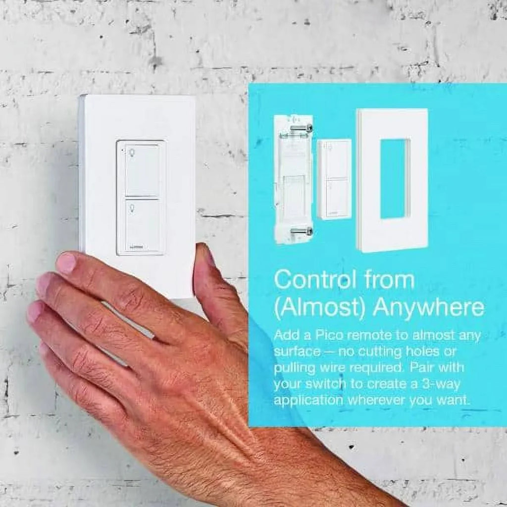 Lutron On/Off Switching Pico Remote for Caseta Smart Home Switch with Wallplate Bracket | PJ2-2B-GWH-L01 | White