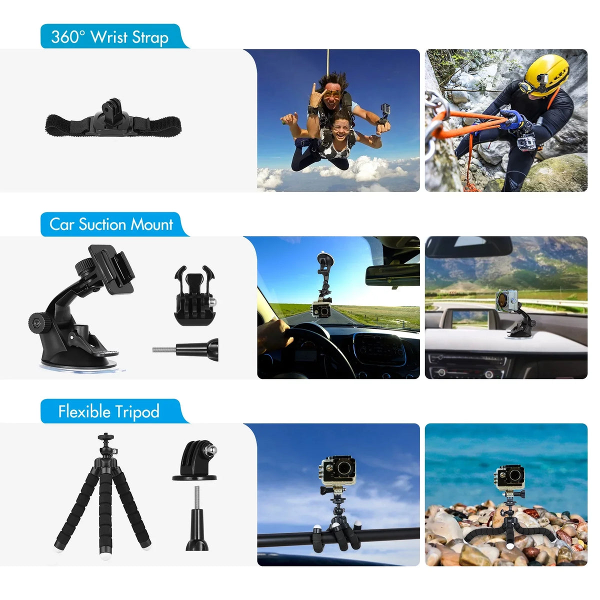 Andoer Action Accessories Kit Sports Accessories Set with Waterproop Housing Silicone Protective Case Selfie Stick Various Mount Bracket and More Replacement for GoPro Hero 109 Black with