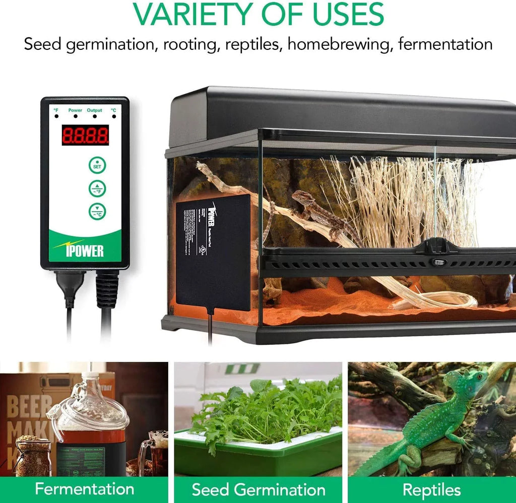 iPower 40-108 Degrees Fahrenheit Digital Heat Mat Thermostat Controller and Seeding Warm Hydroponic Pad, Plant Starting Kit Combo