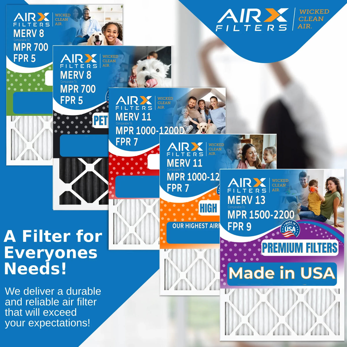 16x20x5 Air Filter MERV 11 Comparable to MPR 1000, MPR 1200 & FPR 7 Matching with Lennox X0582 Air Filter 2 Pack by AIRX FILTERS WICKED CLEAN AIR.