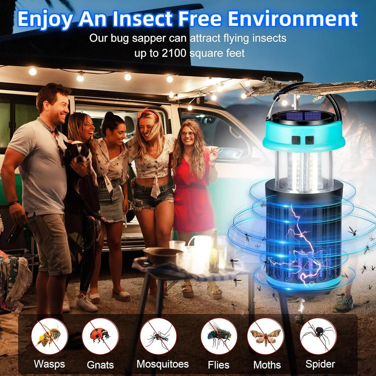 G·PEH 3 in 1 Bug Zapper, Rechargeable Bug Zapper Outdoor Indoor Fly Trap Waterproof, Mosquito Zapper with Emergency Light for Home, Solar Bug Zapper Outdoor for Home, Backyard, Camping