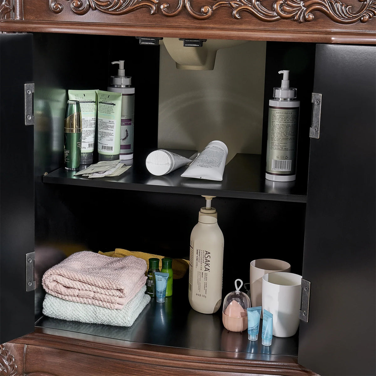 Stufurhome 60 inch Saturn Double Sink Vanity with Baltic Brown Granite Top