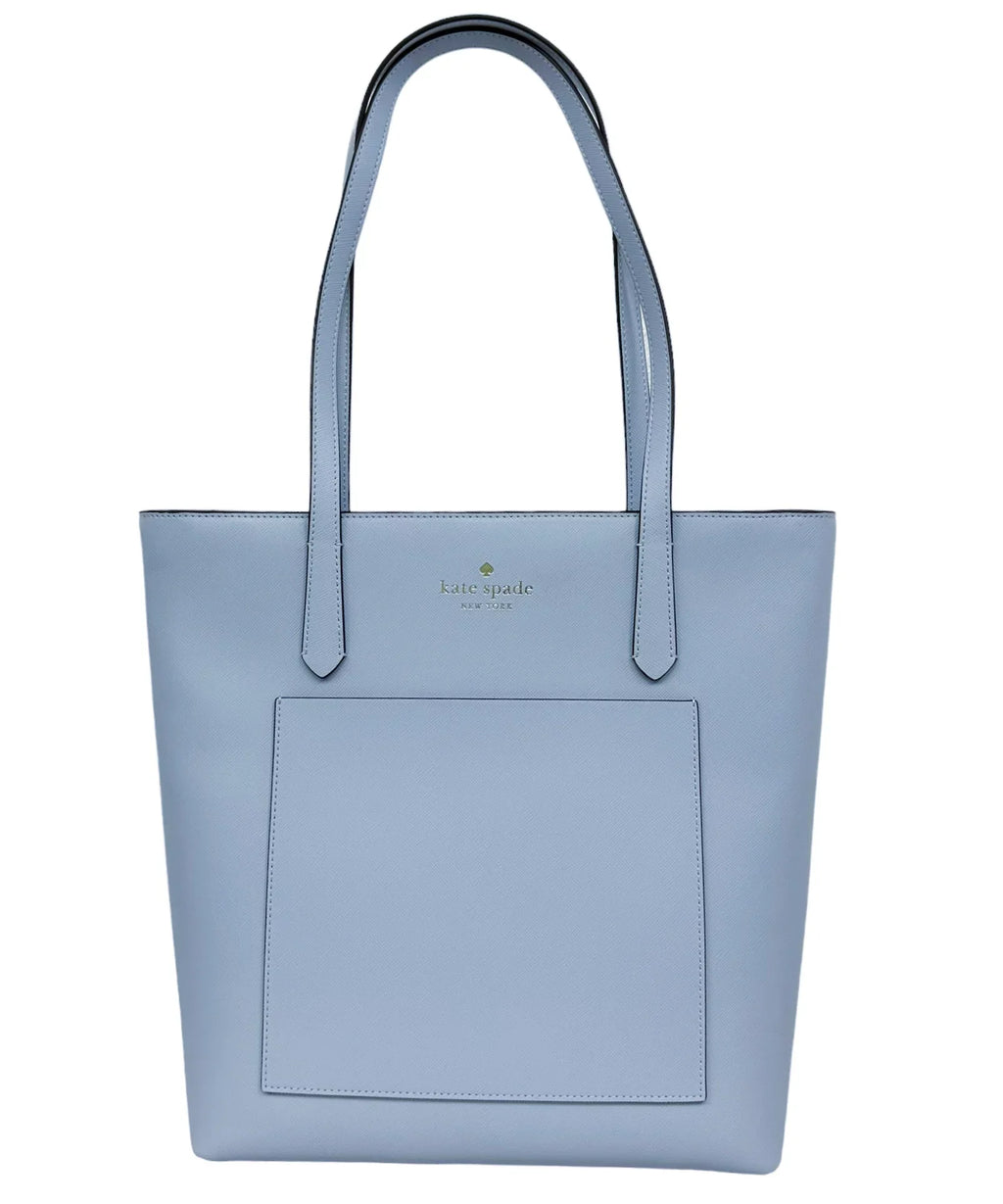 Kate Spade Saffiano PVC Pale Hydrangea Blue Daily Tote Bag K8662 Front Pocket