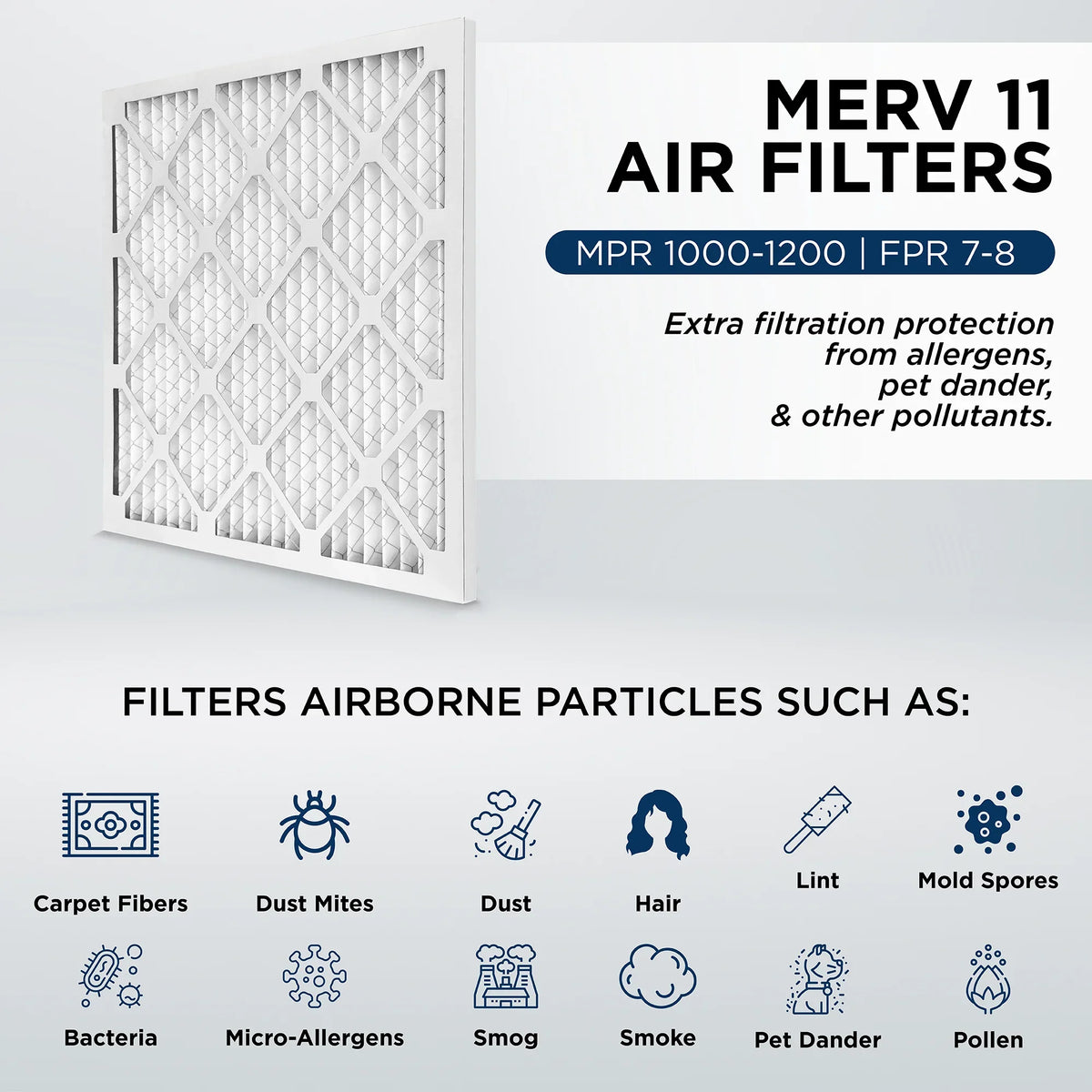 14x20x1 MERV 11, MPR 1000 Pleated AC Furnace 1" Air Filters by Pamlico. Case of 12. Actual Size: 13-1/2 x 19-1/2 x 3/4