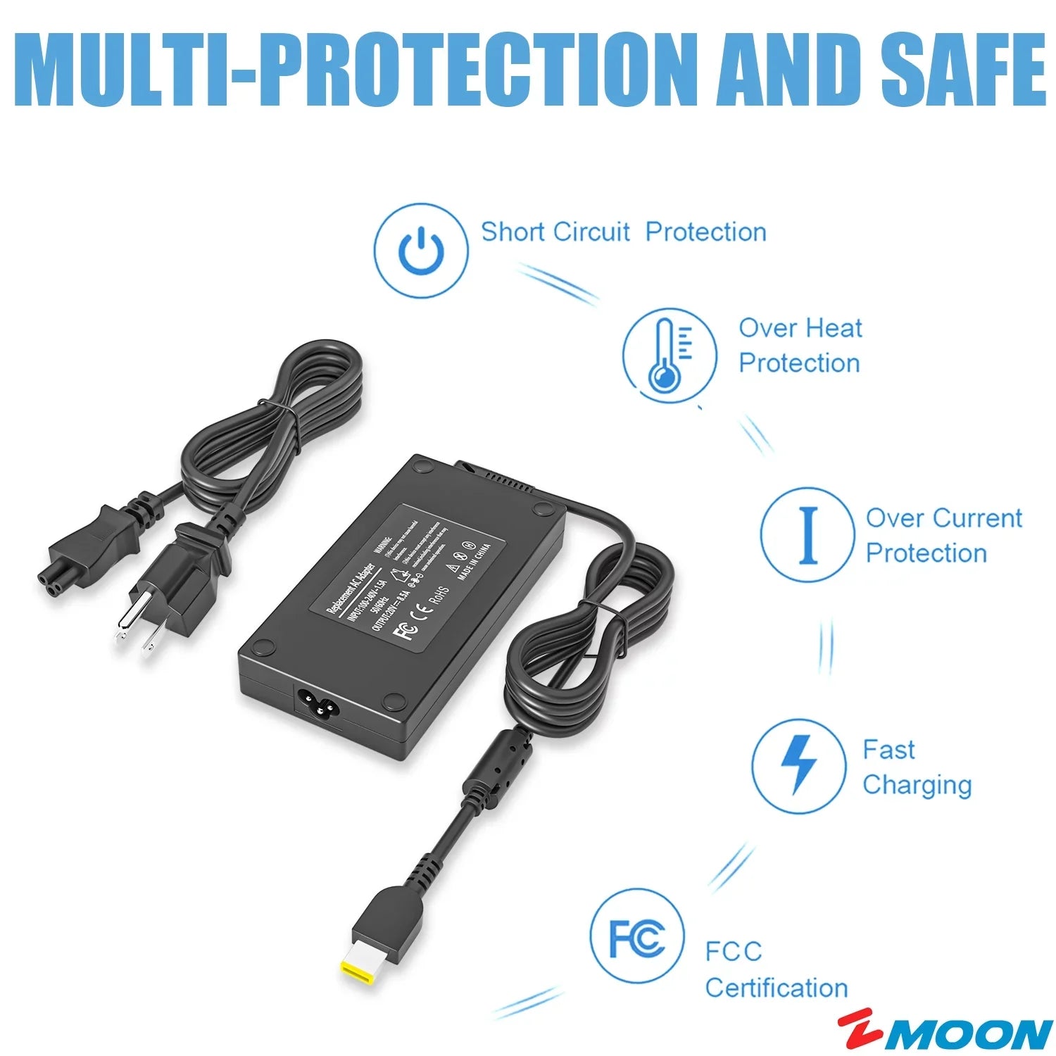 170W AC Adapter for Lenovo Thinkpad P50 P51 P52 P70 P71 Legion Y700 Y7000 Ideapad Gaming 3-15IHU6 82K1 Power Cord[Rectangle USB Yellow Tip]