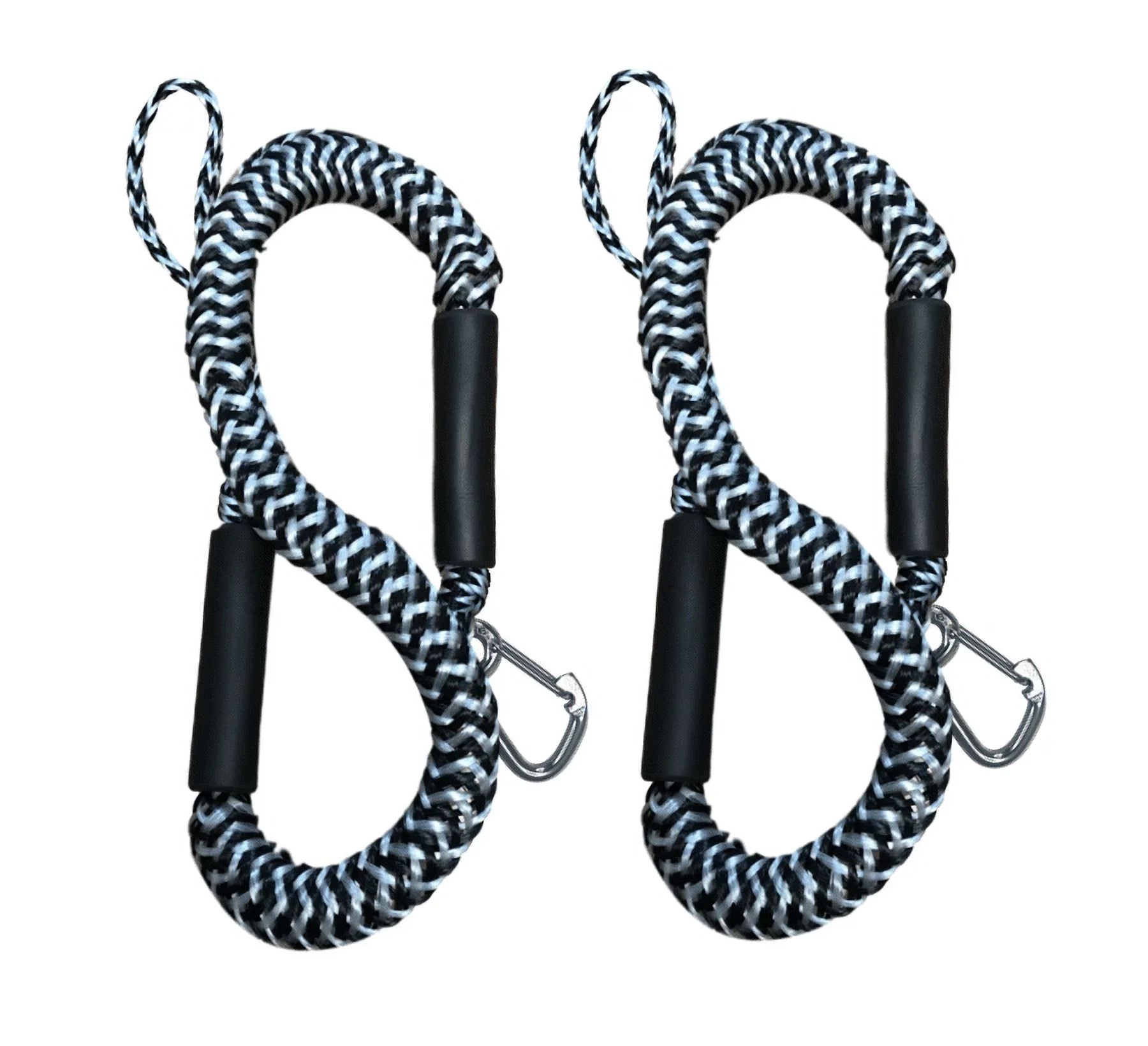 Pactrade Marine Vessel Pontoon Kayak PWC Jet Ski Tie-down Dock Line Mooring Rope 4'-5.5' with SS316 Snap Hook Salt and Fresh Water Use 2 Pack (Black & White)