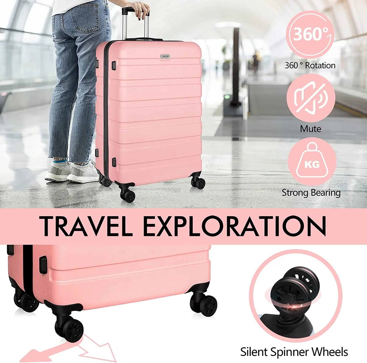 Luggage Sets 3 Piece AnyZip PC ABS Hardside Lightweight Suitcase with 4 Universal Wheels TSA Lock Carry On 20 24 28 Inch Black