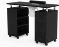 OmySalon Nail Desk Manicure Table for Nail Tech w/Electric Dust Collector, Portable Nail Table Station Beauty Salon Supplies Acetone Impervious w/Lockable Wheels,Wrist Cushion,3-Tier Shelves&Drawers