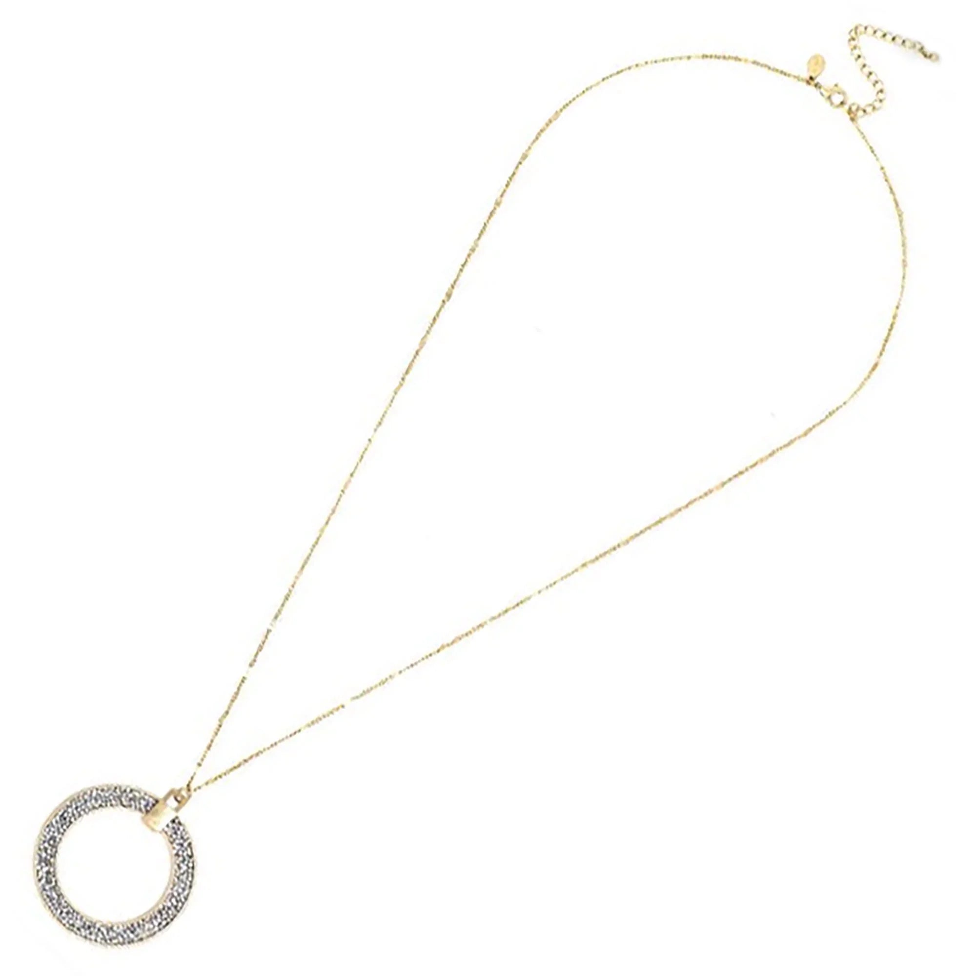 Blue Box Boutique Inc Open Circle Silver Glitter Pendant Long Necklace for Women, Teens