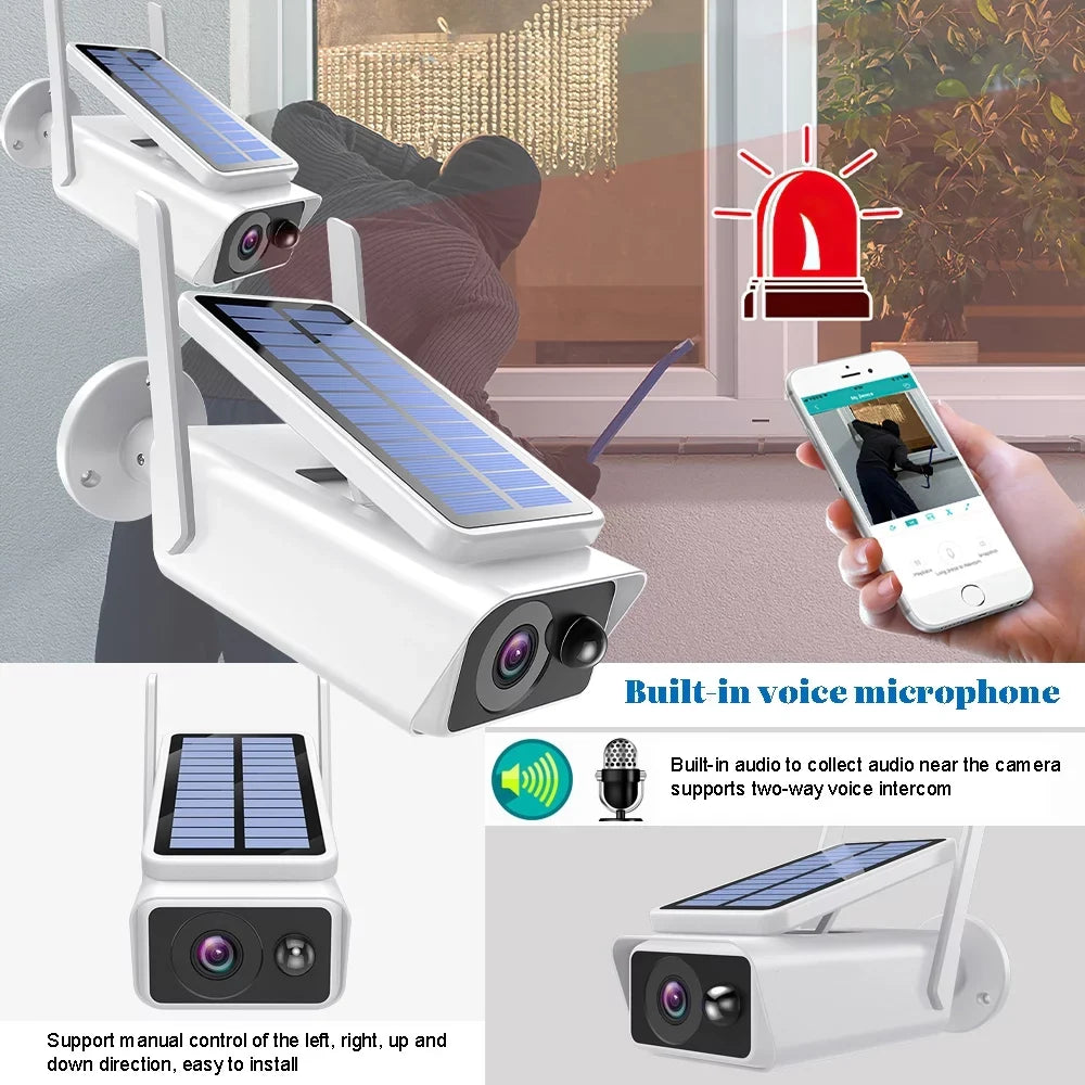 Security Cameras Wireless Outdoor, DFITO Solar Security Camera Outdoor with Solar Panel, PIR Detection, 2-Way Talk, Night Vision,Waterproof, White