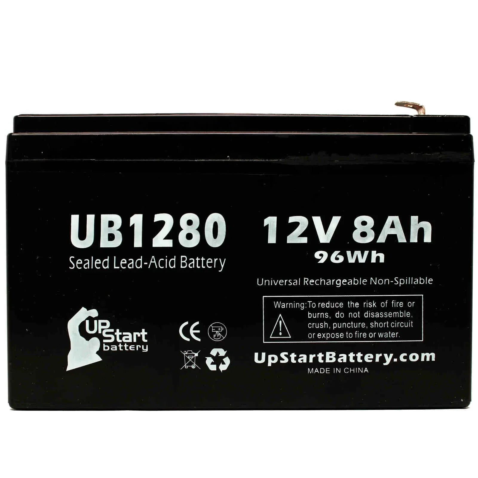 3x Pack - Matching Opti-ups 280ES Battery - Replacement UB1280 Universal Sealed Lead Acid Battery (12V, 8Ah, 8000mAh, F1 Terminal, AGM, SLA) - Includes 6 F1 to F2 Terminal Adapters