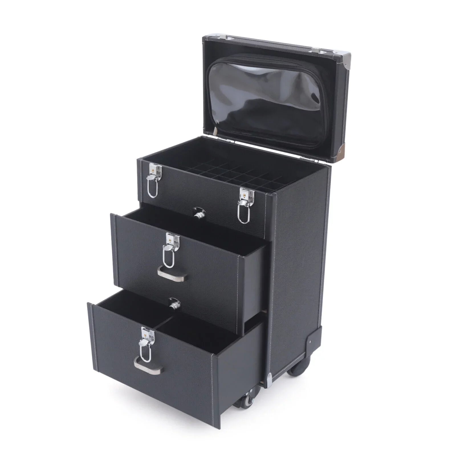 DENEST Nail Polish Storage box Travel Makeup Rolling Organizer Cosmetics Train Case with Wheels