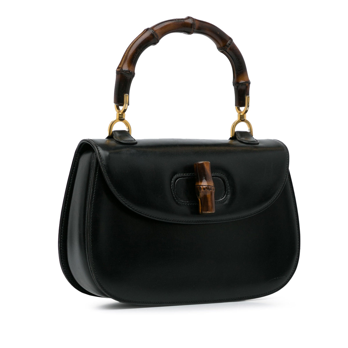 Pre-Owned Authenticated Gucci Bamboo Night Calf Leather Black Handbag Top HandleBag Unisex (Good)
