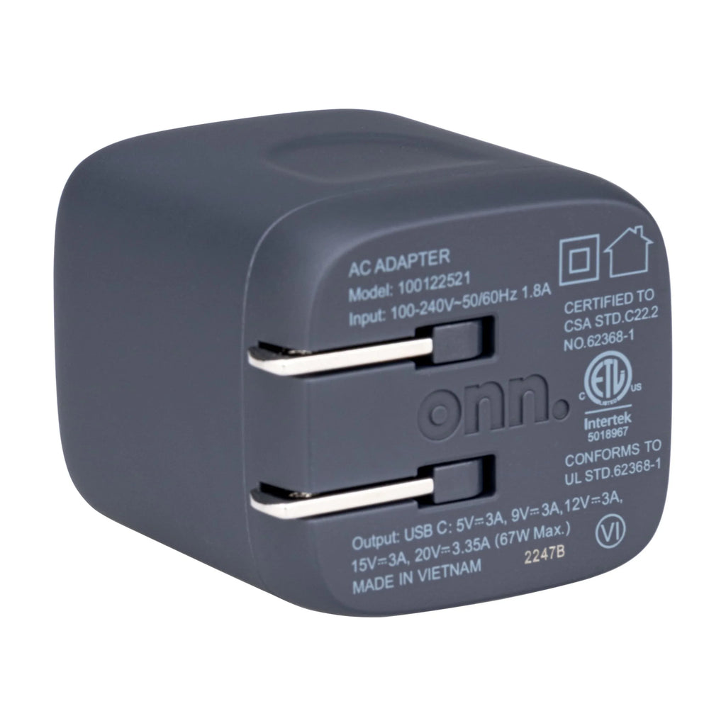 onn. GAN 67W Laptop Charger with 1 USB-C Port, Suitable for Apple,,HP,Asus,Acer,Lenovo,Grey