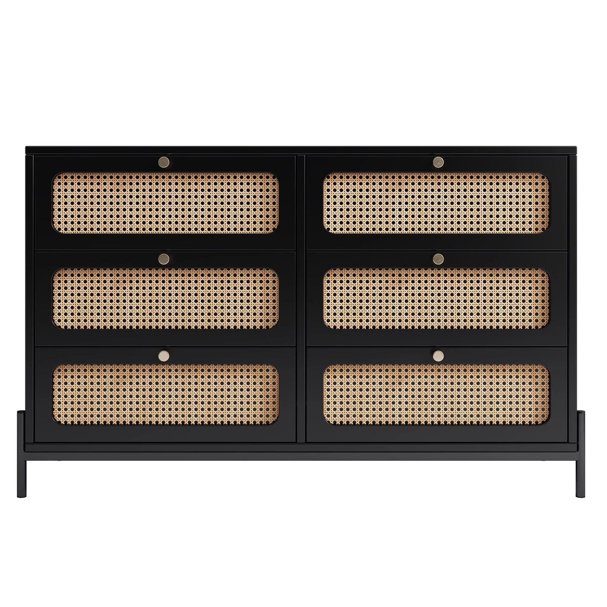 Al Fresco Accent Storage Cabinet with 6 Drawer, Modern Wide Chest of Drawers, 3 Tier Wood Dresser for Bedroom, Living Room, Entryway, Black