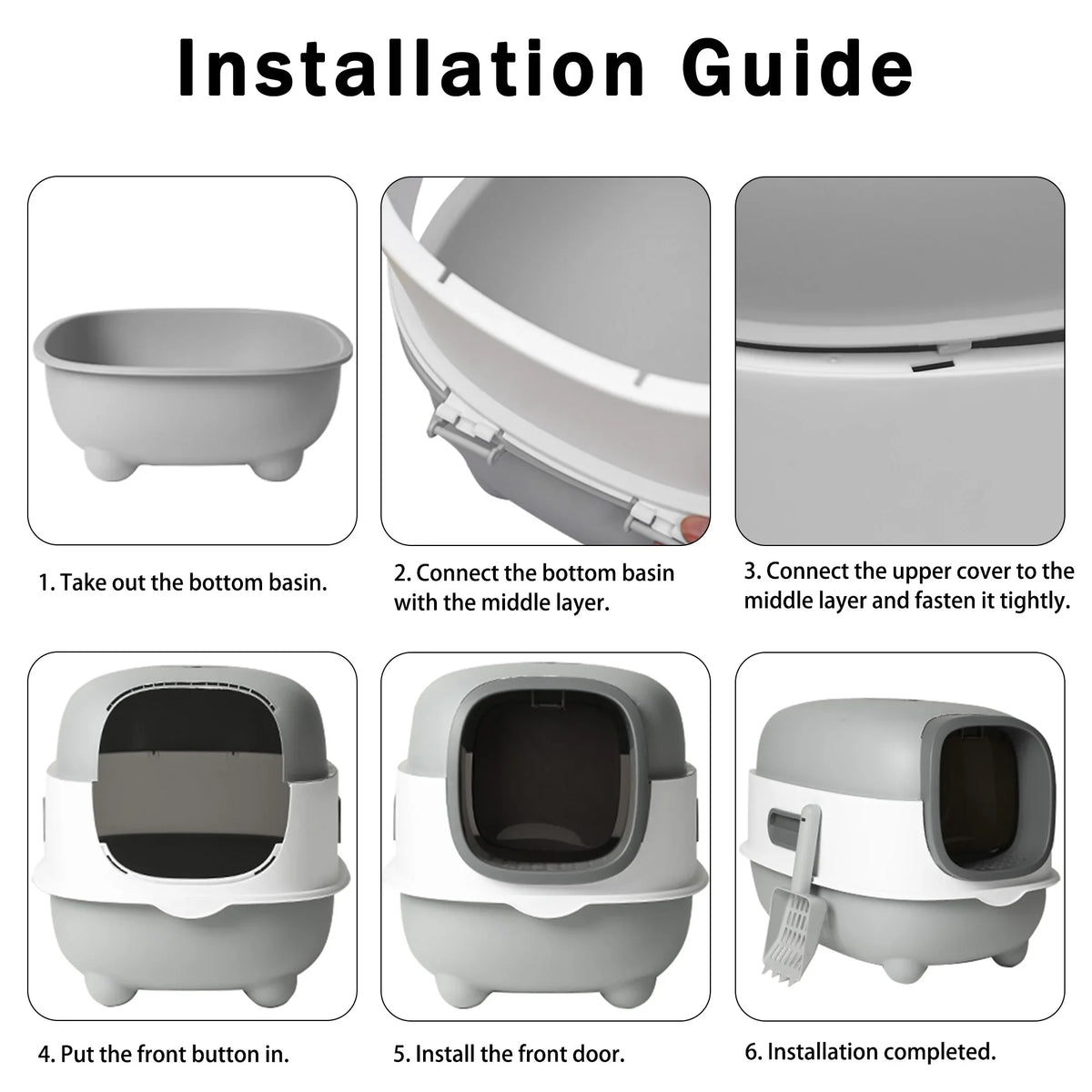 EOIVSH Large Cat Litter Box,Pets Enclosed Cat Litter Boxes,Odor Control,Jumbo Hooded,Gray,Door Isolate Smelly