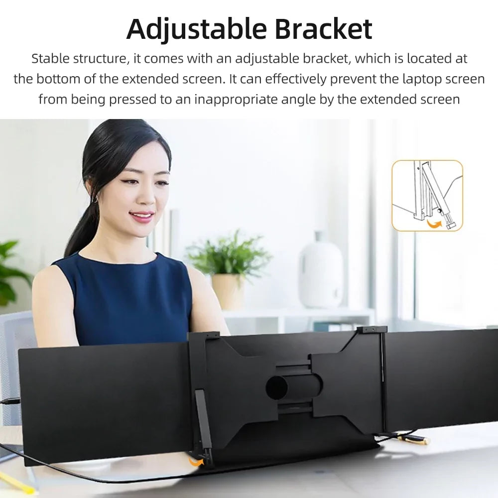Anself 13.3 inch Portable Triple-screen Laptop Expansion Screen 1920*1080 Resolution Easy Installation for 13.3-16.5 inch Laptop