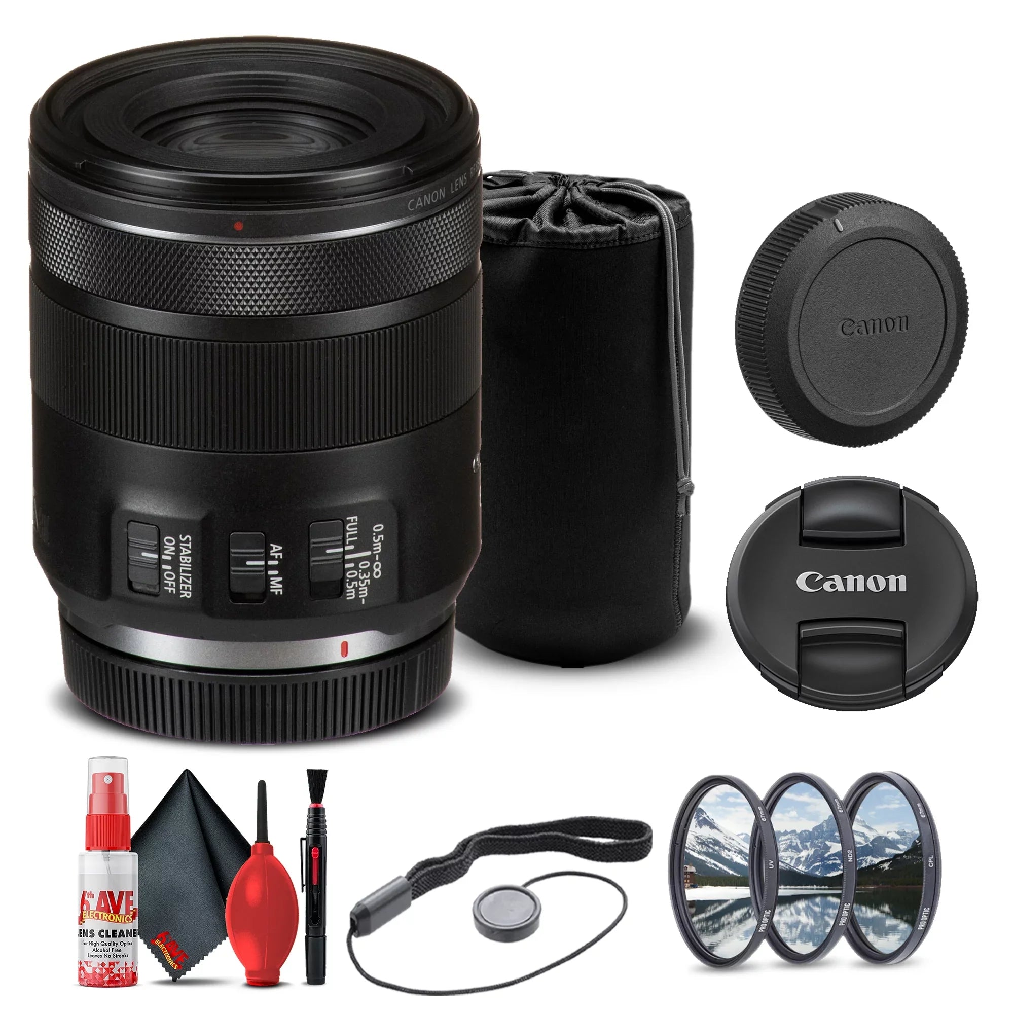 Canon RF 85mm f/2 Macro IS STM Lens (4234C002) + Filter Kit + Lens Pouch + More