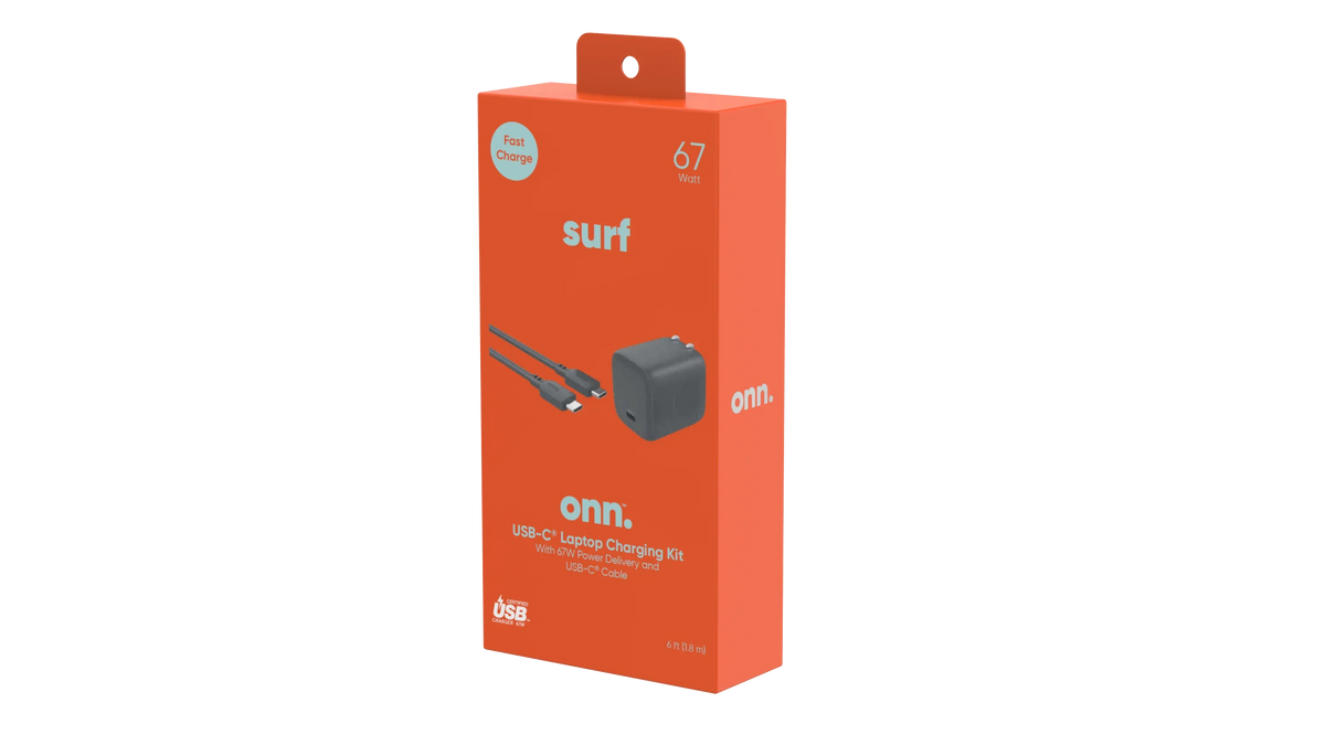 onn. GAN 67W Laptop Charger with 1 USB-C Port, Suitable for Apple,,HP,Asus,Acer,Lenovo,Grey