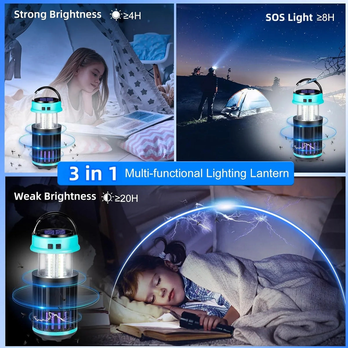 G·PEH 3 in 1 Bug Zapper, Rechargeable Bug Zapper Outdoor Indoor Fly Trap Waterproof, Mosquito Zapper with Emergency Light for Home, Solar Bug Zapper Outdoor for Home, Backyard, Camping