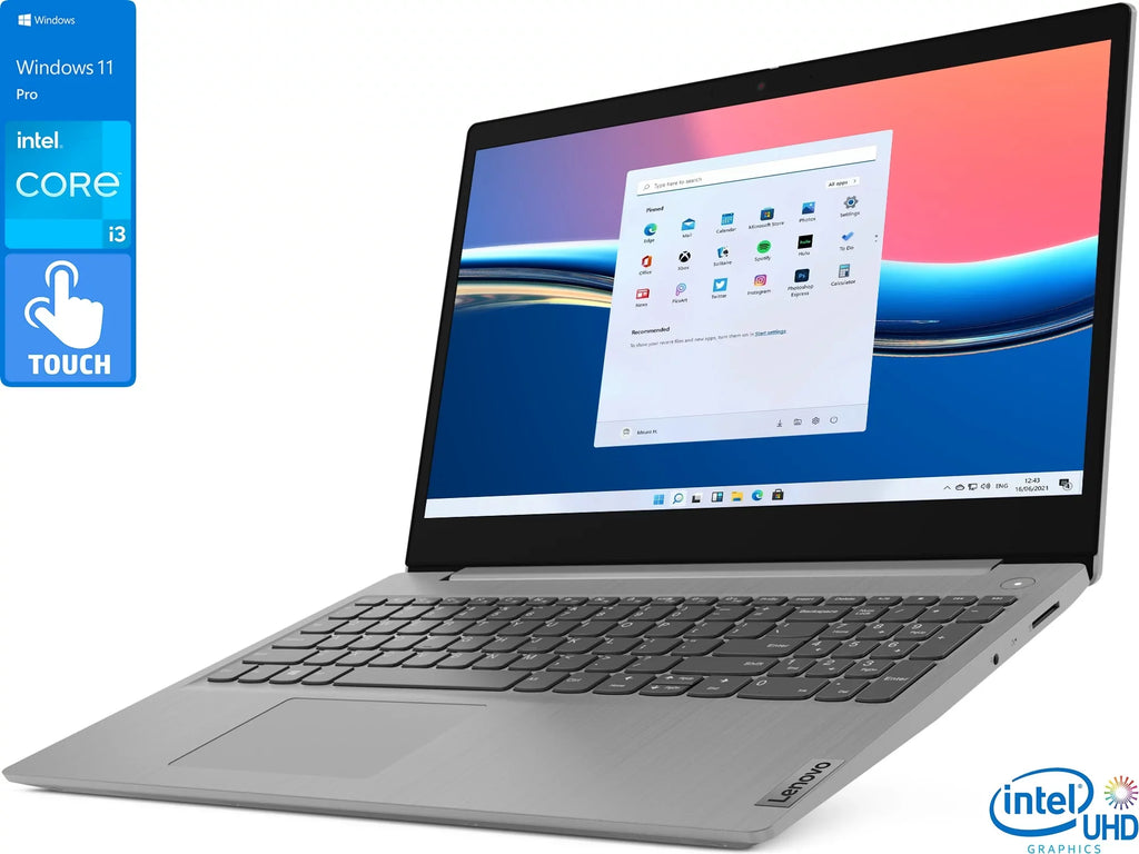 Lenovo IdeaPad 3 Laptop, 15.6" HD Touch Display, i3-1115G4 Upto 4.1GHz, 8GB RAM, 256GB NVMe SSD, HDMI, Card Reader, Wi-Fi, Bluetooth, Windows 11 Pro S