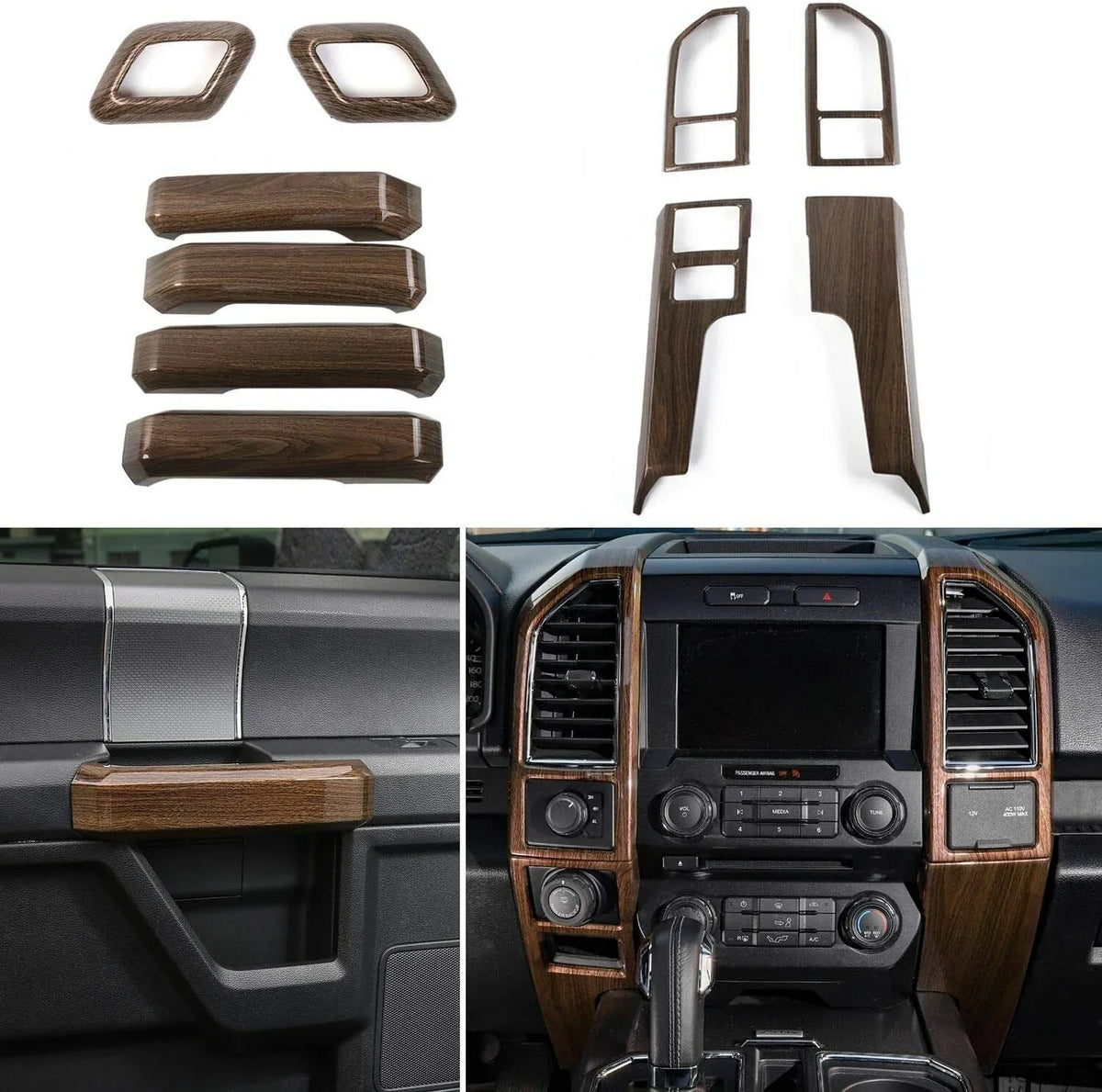 Teledu F150 + Wood Grain Interior Center Console Decoration Trim Shield Kit