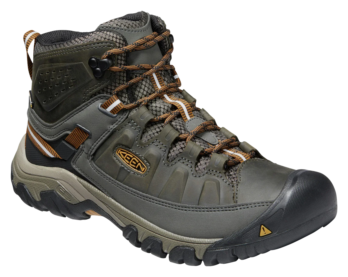 Refurbished KEEN Targhee III Mid Waterproof Hiking Boots for Men - Black Olive/Golden Brown - 9M