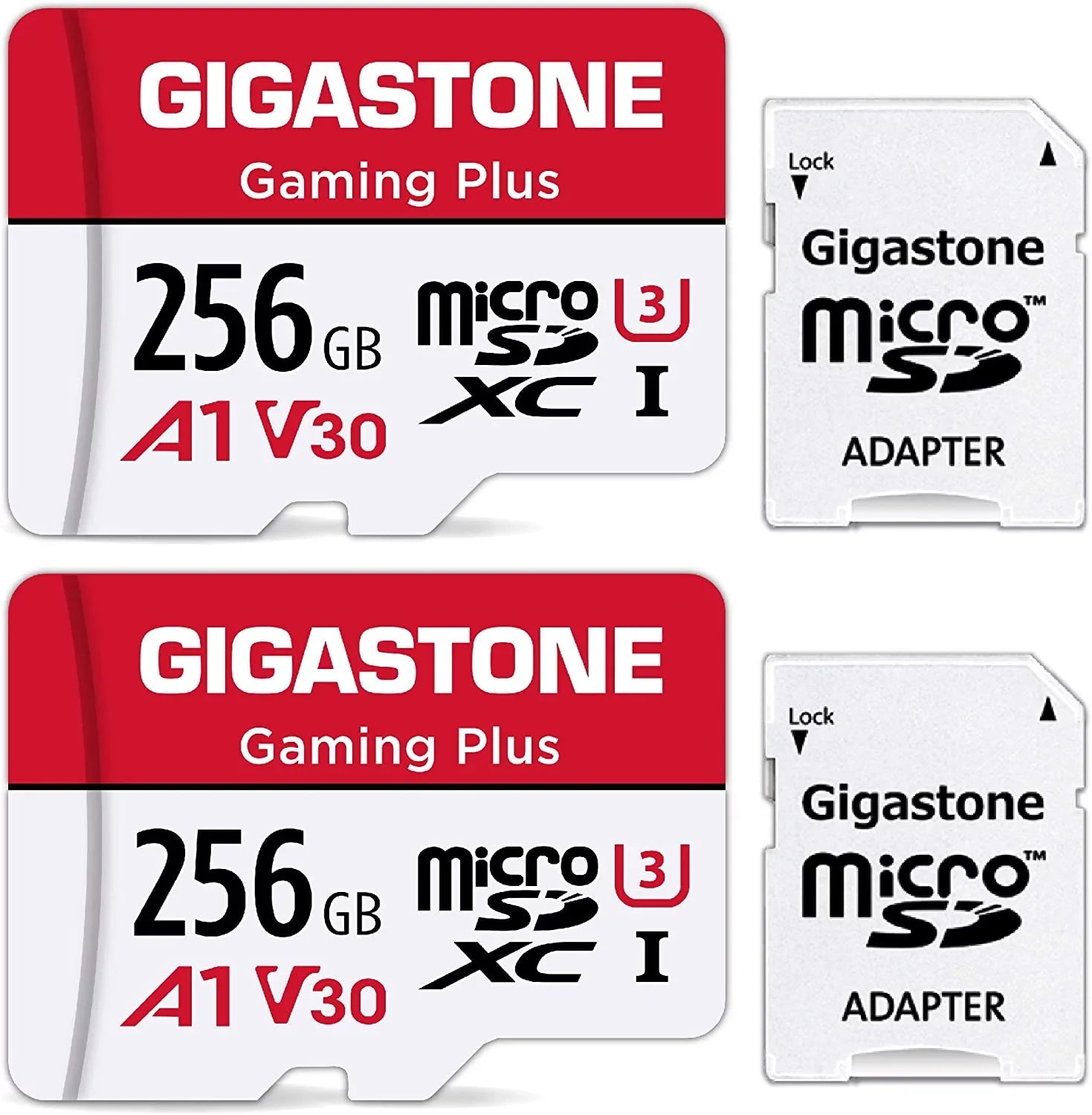 Gigastone 256GB Micro SD Card, Gaming Plus, Nintendo Switch Fitting High Speed 100MB/s, 4K Video Recording, Suitable with Nintendo Switch Dash Cams GoPro Cameras, 2 Pack (2x256GB)