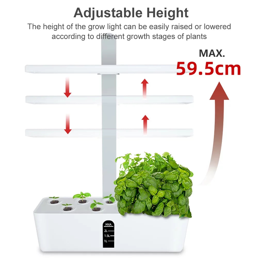 Lixada Hydroponics Indoor Growing Kit with 9 Pods Automatic Timing Adjustable Height 15W LED Grow Lights 2L Water Tank for Home Office Kitchen
