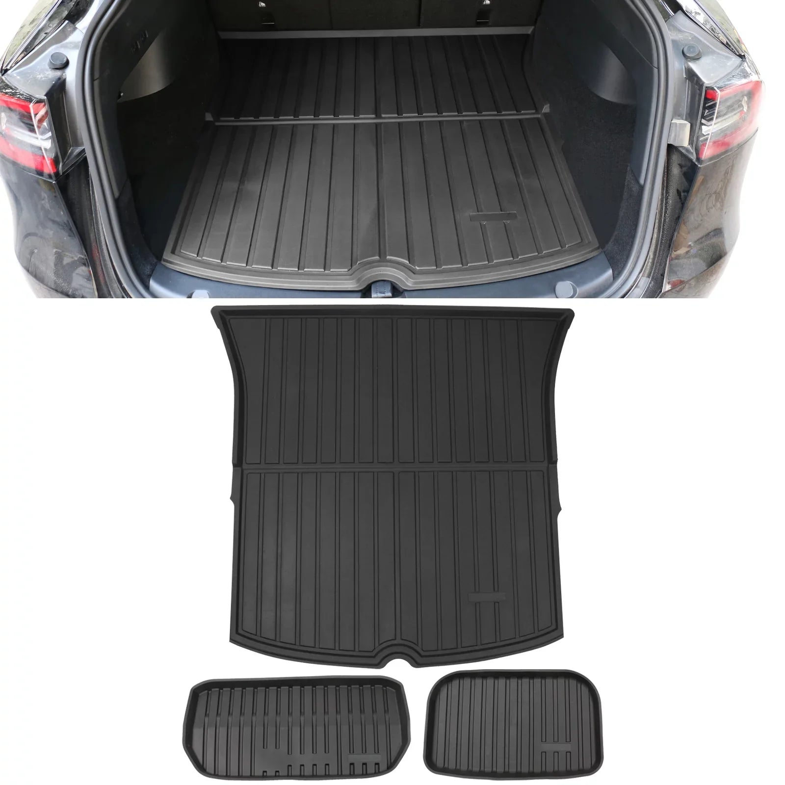 Ikon Motorsports Trunk Mats Cargo Liner Matching with 2020-2023 Tesla Model Y Black Injection TPE All Climate Waterproof Anti-Slip Frunk Trunk Under Cargo Storage Liner Mat Interior Accessories