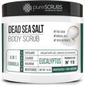 pureSCRUBS Premium Organic Body Scrub Set - Large 16oz EUCALYPTUS BODY SCRUB - Pure Dead Sea Salt Infused Organic Essential Oils & Nutrients + FREE Wooden Spoon, Loofah & Mini Exfoliating Bar Soap