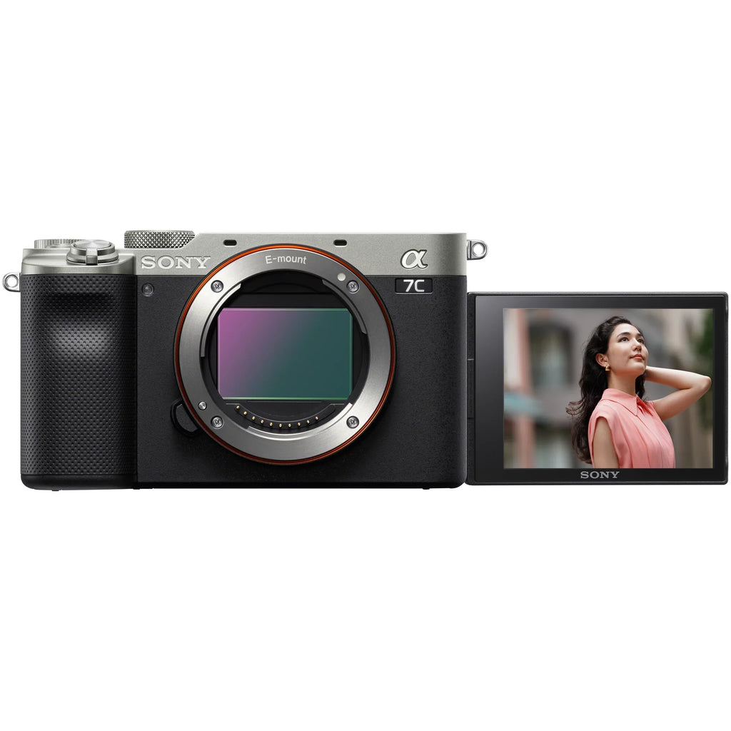 Sony a7C Mirrorless Full Frame Camera Body with Sony FE 50mm F2.5 G Compact Lens SEL50F25G Silver ILCE7C/S Bundle with Deco Gear Photography Backpack Case + Microphone + LED + Monopod and Accessories