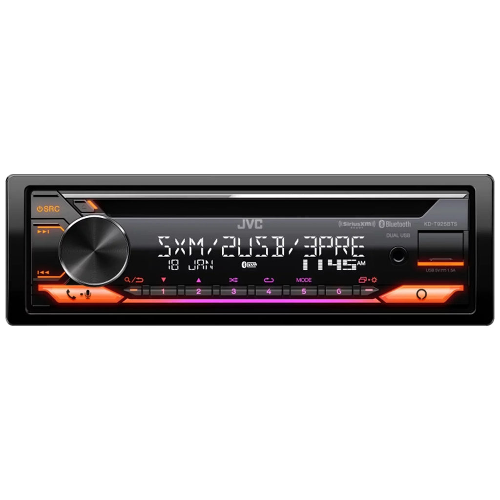 JVC KD-T925BTS Single DIN Bluetooth CD Player USB AUX Stereo SiriusXM Amazon Alexa Car Audio Receiver, 2x 6.5" Sport Series Speakers, Dash Radio Install Kit, Speaker Adapters, Speaker Wire, Antenna