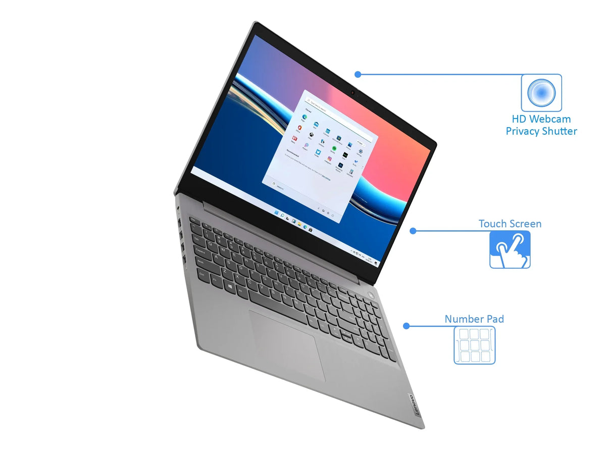 Lenovo IdeaPad 3 Laptop, 15.6" HD Touch Display, i3-1115G4 Upto 4.1GHz, 8GB RAM, 256GB NVMe SSD, HDMI, Card Reader, Wi-Fi, Bluetooth, Windows 11 Pro S