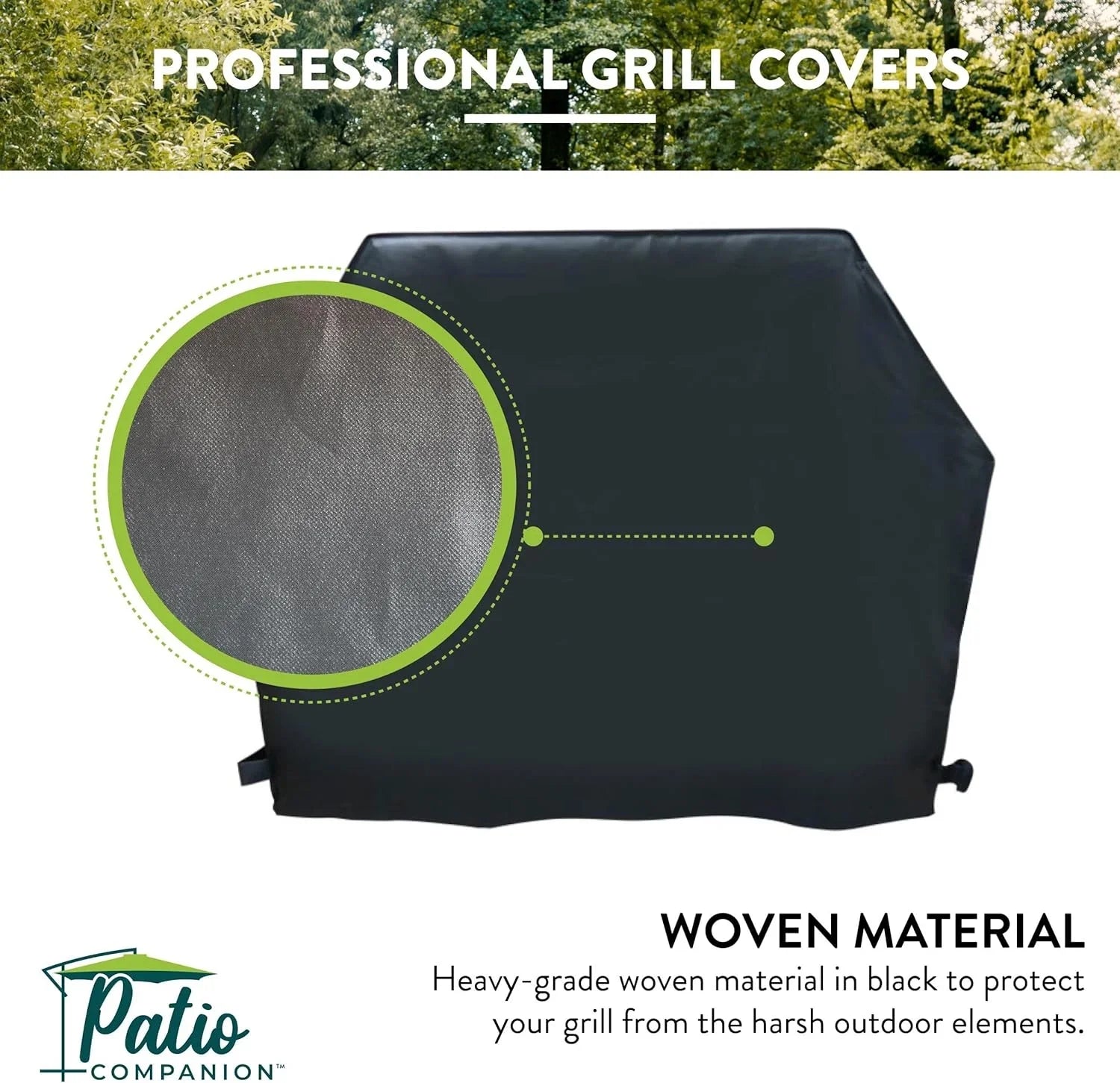 Patio Companion Professional, 65 Inch BBQ Grill Wrap 5 Year Warranty, Heavy-Grade UV Blocking Material, Waterproof and Environment Impervious Gas Grill Protection for Weber, Char Broil, Broil King, Black