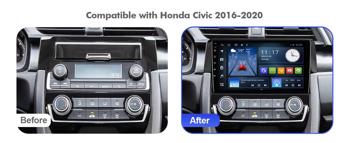 Android 10 Double Din Car Stereo for Honda Civic 2016-2020 with 9 Inch Touchscreen Radio Built-in Wireless Carplay/Android Auto/GPS/Bluetooth/FM/AUX-in/Steering Wheel Control Backup Camera 2+32G