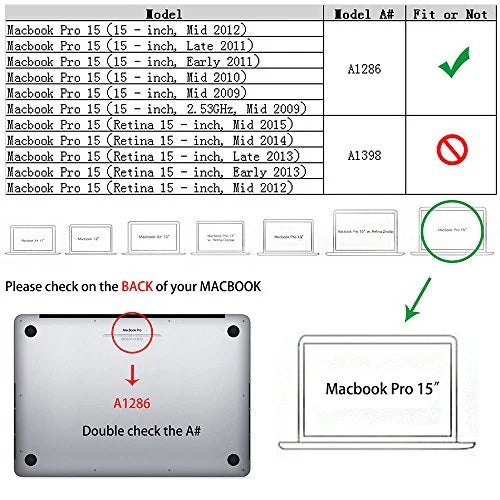 MacBook Pro 15 Case 2011/2010 /2009 Release A1286, Ruban Hard Case Shell Coating and Keyboard Skin Protection for Apple MacBook Pro 15