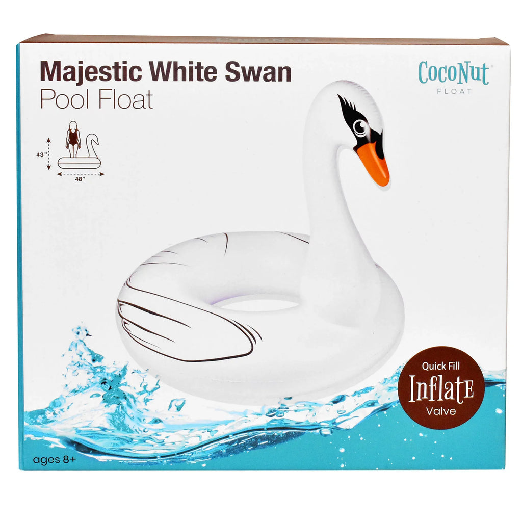 CocoNut Float: Majestic White Swan Pool Ring - 48"x43" Inflatable, Jumbo Round Water Raft, Anti-Leak, Long-lasting Party