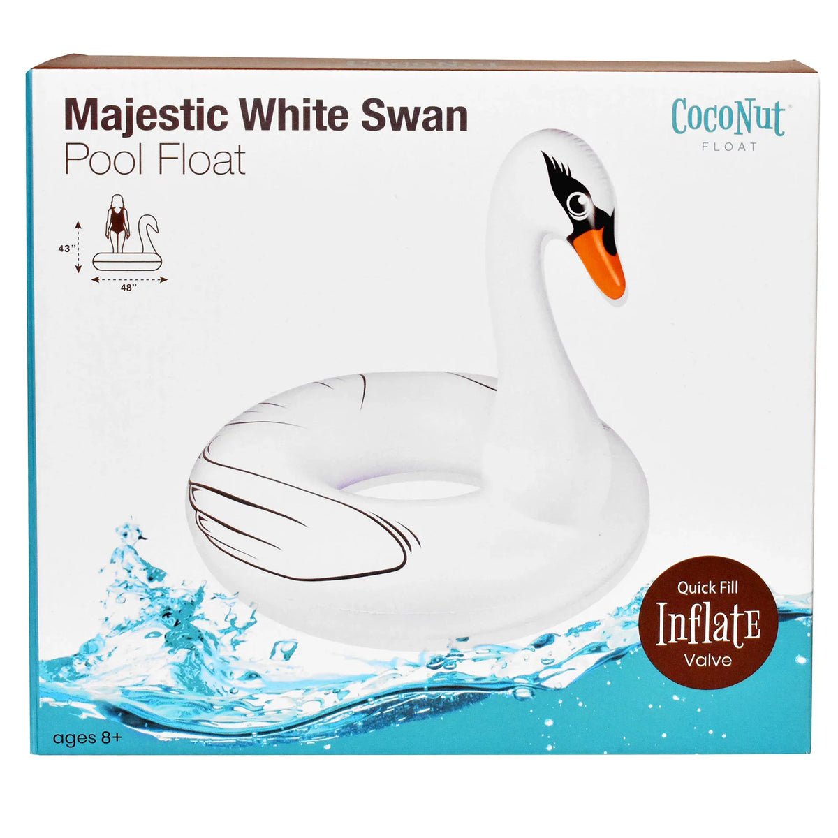 CocoNut Float: Majestic White Swan Pool Ring - 48"x43" Inflatable, Jumbo Round Water Raft, Anti-Leak, Long-lasting Party