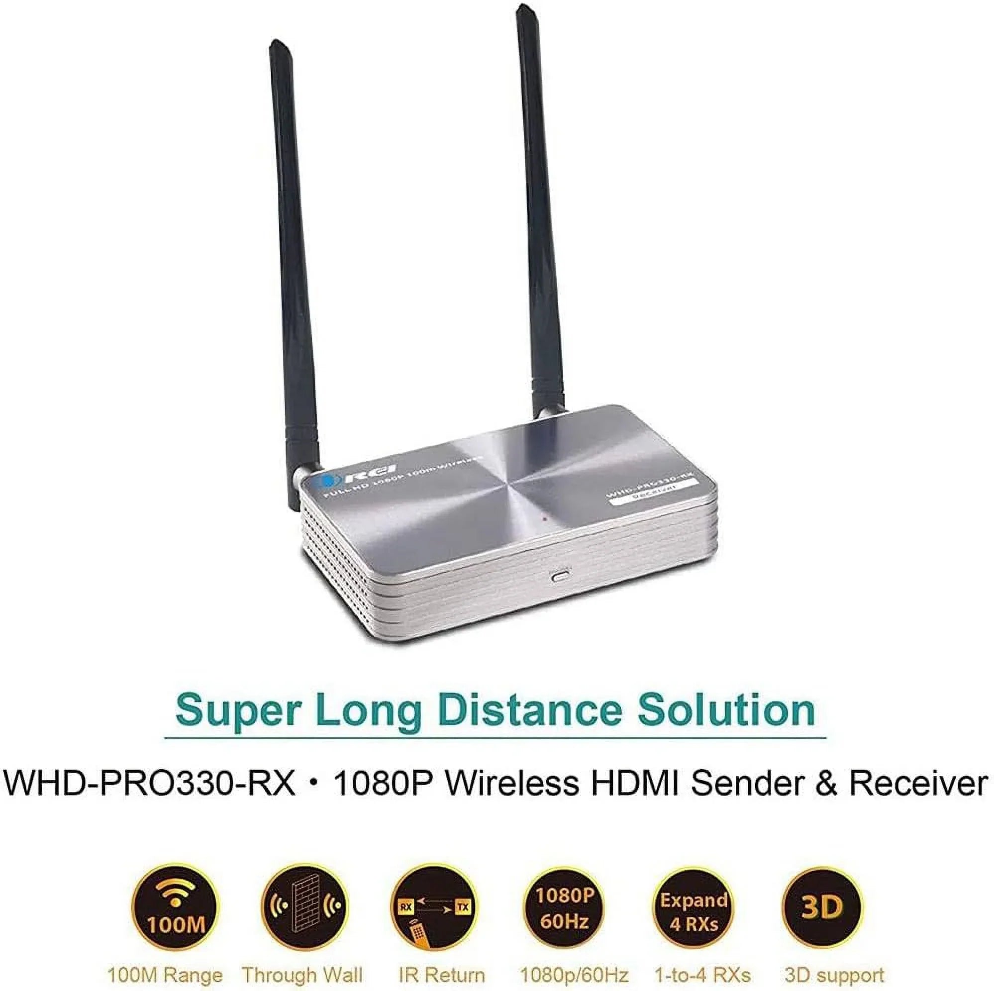 OREI Wireless HDMI Transmitter & Receiver Extender Upto 330 feet With IR Blaster 1080P