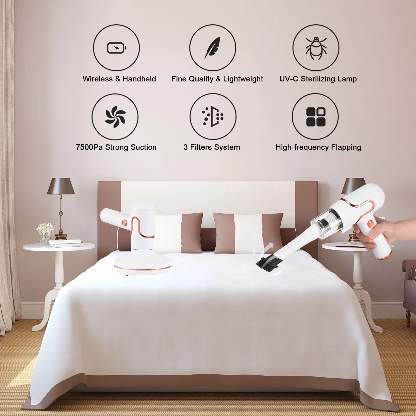 Lixada UV Sterilization Handheld Bed Mattress Vacuum Cleaner for Deep Cleaning Carpets Sofa Couch Mint Hair Dust Removal Strong Suction 8000 Times/Min Machine