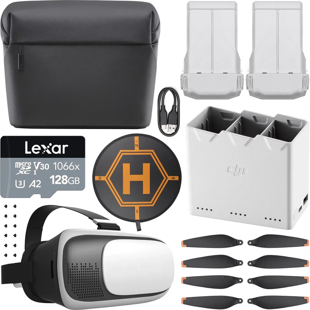 DJI Mini 3 Pro Fly More Kit Plus CP.MA.00000496.01 with 2 DJI Mini 3 Series ligent Flight Battery Plus, Charging Hub, Shoulder Bag Bundle with 128GB Card+ Deco Gear Drone Landing Pad+FPV Headset