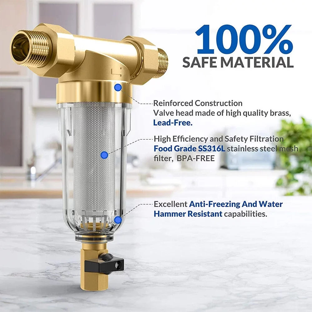 Jahy2Tech Primary Water Pre-Filter Rust Prevention Washable Fits All Pipes Easy Maintenance